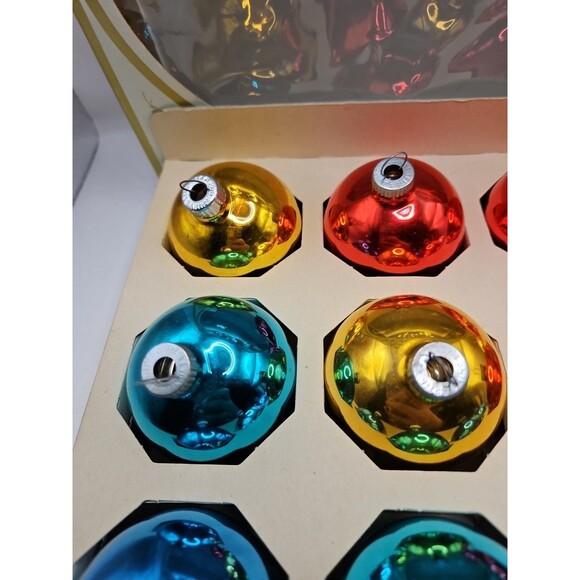 Shiny Brite Glass Ball Ornaments Original Box Vtg Lot Of 12 Solid Multi Color - Picture 4 of 16